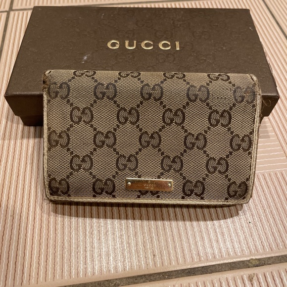 Authentic GUCCI brown white monogram bifold abbey wallet - Picture 1 of 8